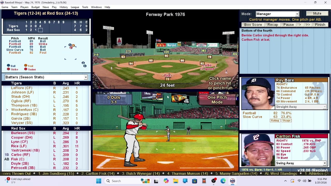 Baseball Mogul2025 5-24-76 Detroit at Boston