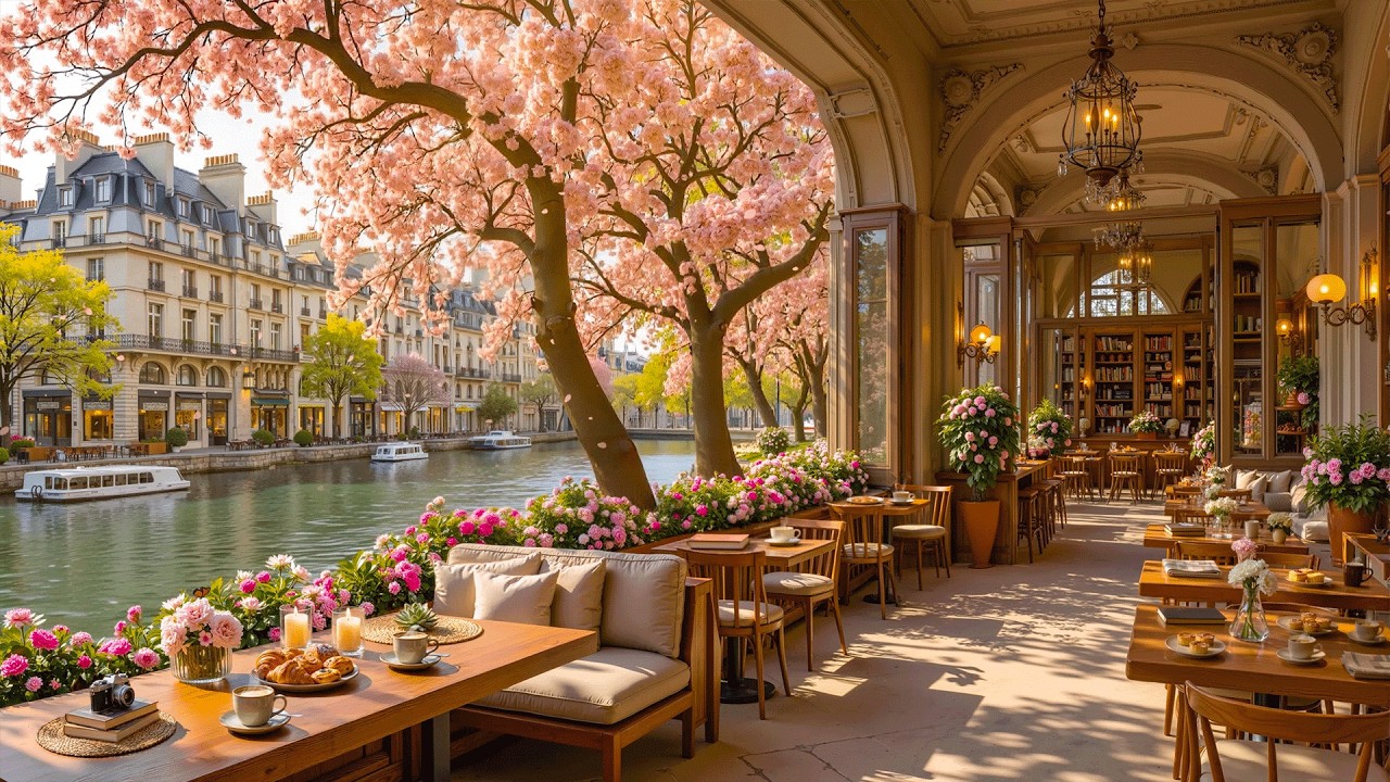 Morning Jazz Music & Cozy Spring Coffee Shop Ambience 🌸 Relaxing Jazz Instrumental Music for Study