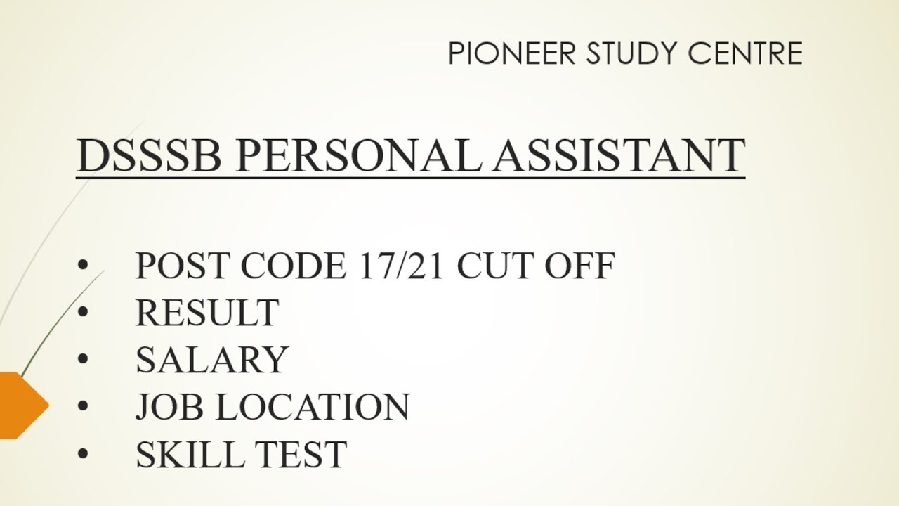 DSSSB Personal Assistant 17/21 Result and Cut off