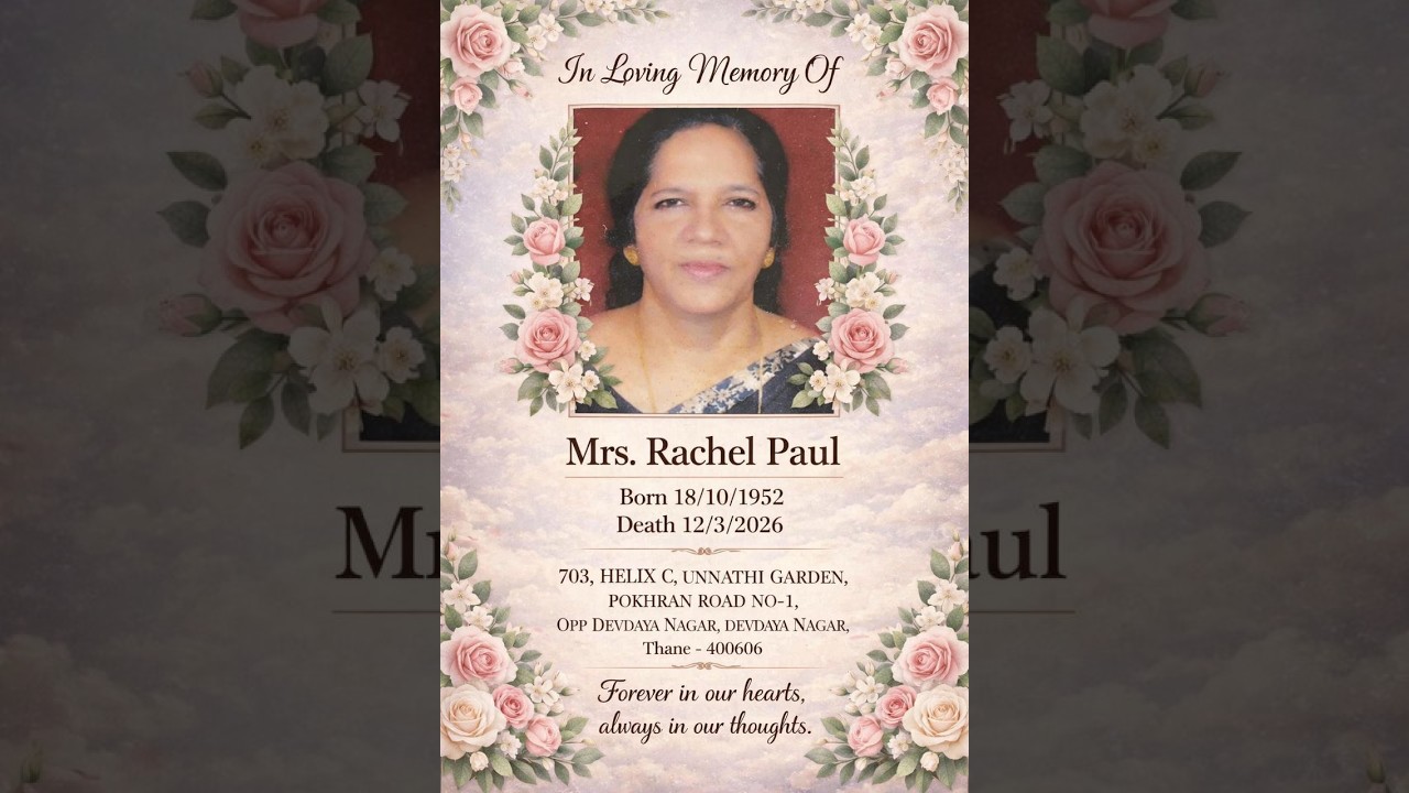 Funeral Service of Mrs. Rachel Paul | 13th Mar 2026, 2pm IST onwards
