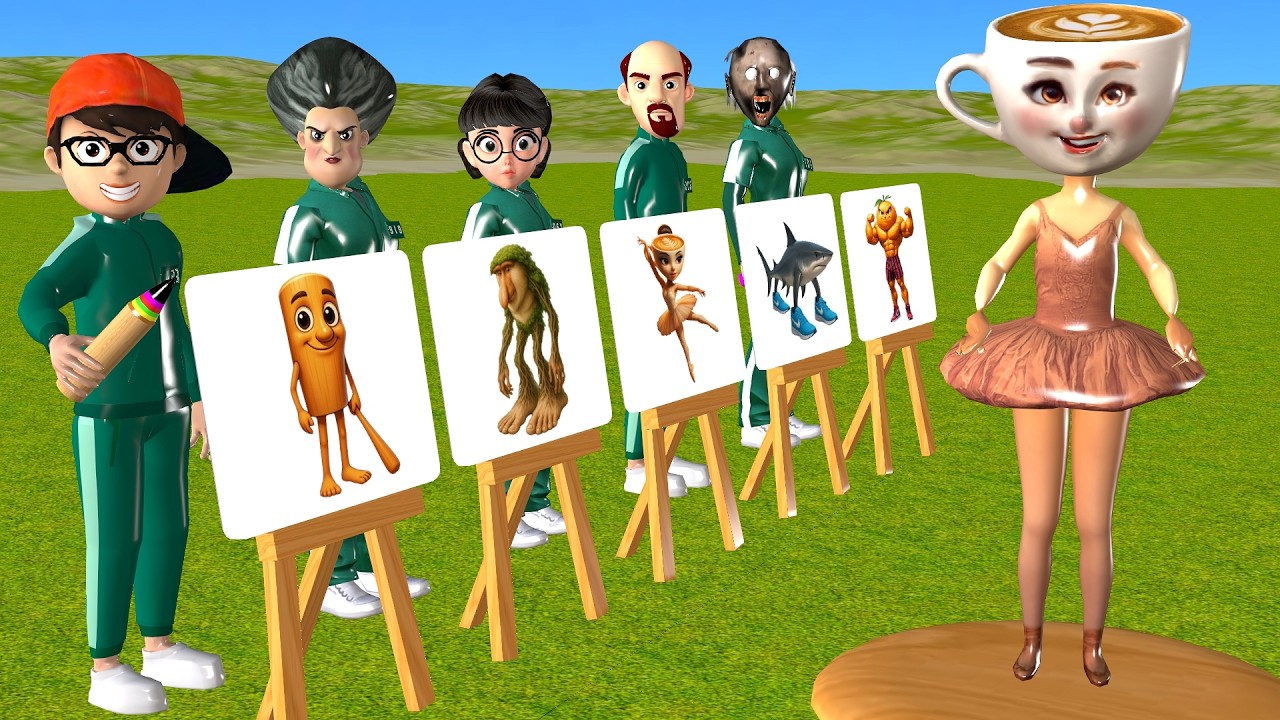 Squid Game vs Scary Teacher 3D Drawing Who Tung Tung Tung Sahur Italian Brainrot Challenge