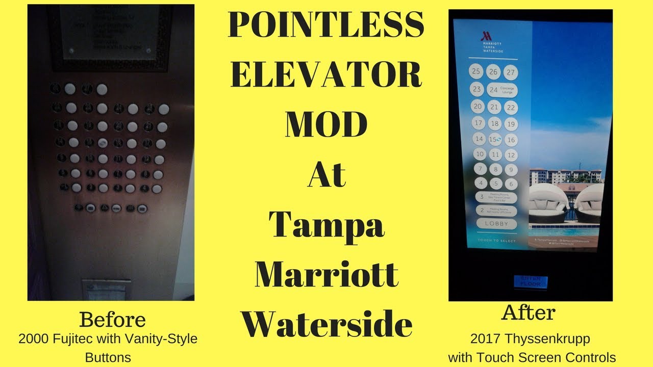 POINTLESS Modernization: 2000 Fujitec & 2017 Thyssenkrupp Elevators @ Waterside Marriott, Tampa, FL
