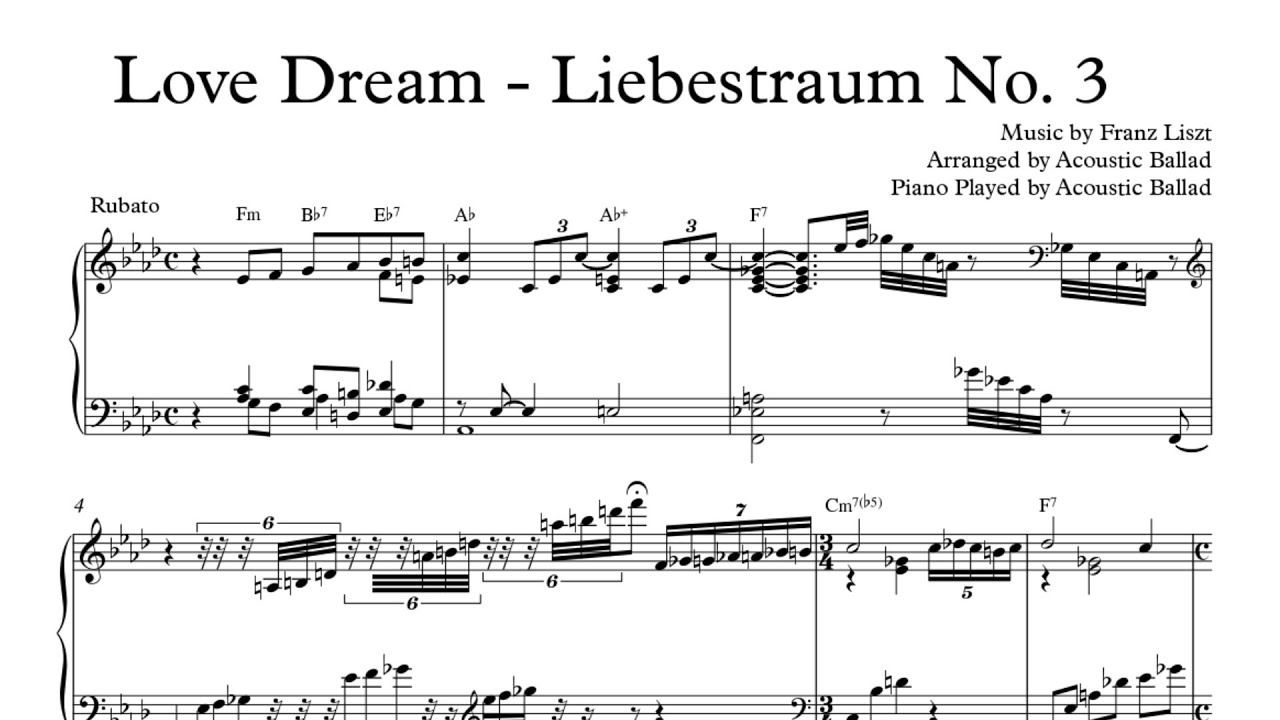 Jazz Piano . 'Love Dream Liebestraum No.3' . Score 악보 Stride | Solo Piano | 재즈 피아노 | Acoustic Ballad