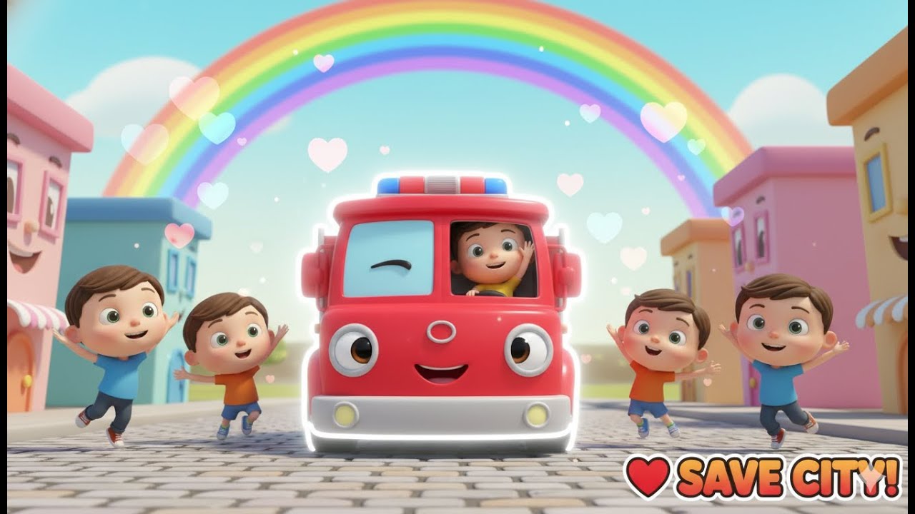 Fire Truck Saves the City 🚒🔥 | Rescue Song + Siren Sounds for Kids | Nursery Rhymes for Kids