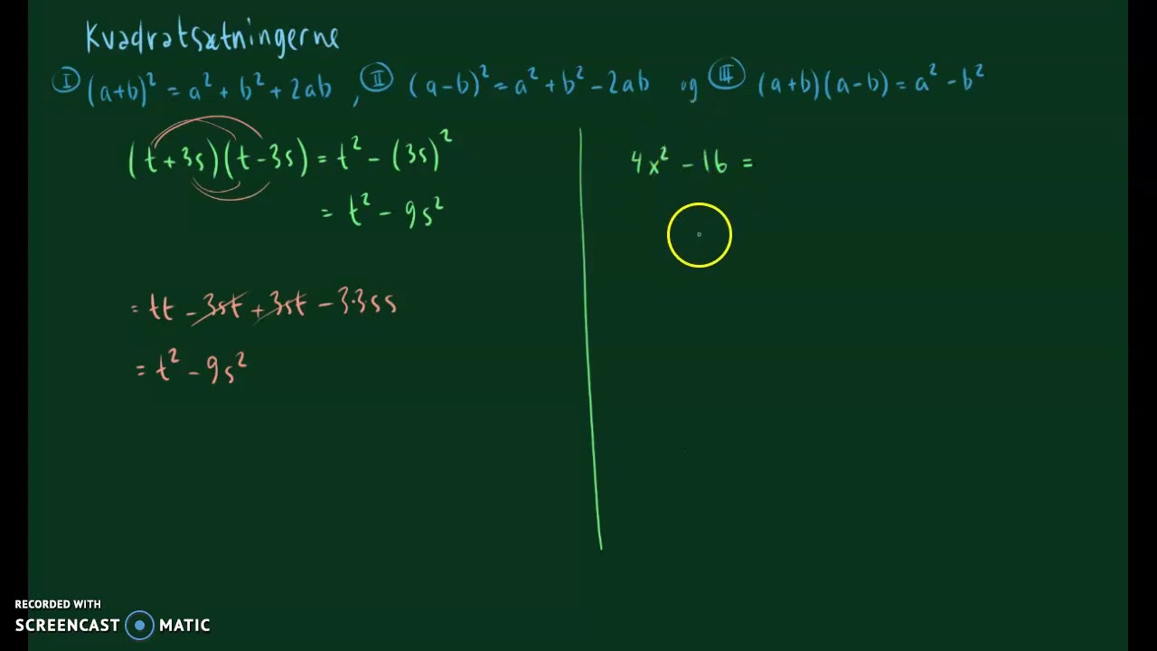 Tredje kvadratsætning beregnet forlæns og baglæns