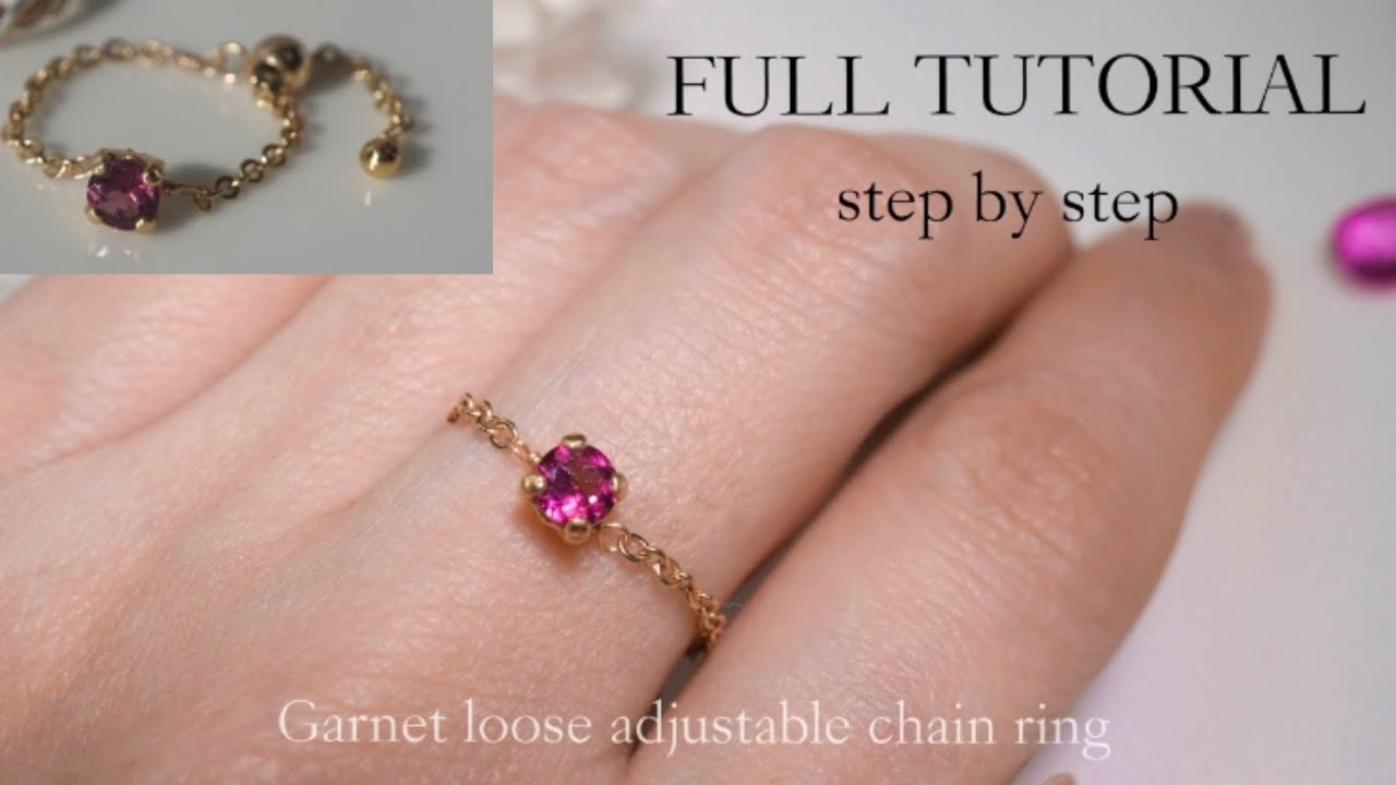 【簡単✨】1月誕生石♡ガーネット・スライドボール・チェーン・リングの作り方‖Garnet loose adjustable chain ring｜full tutorial｜DIY eazy ring