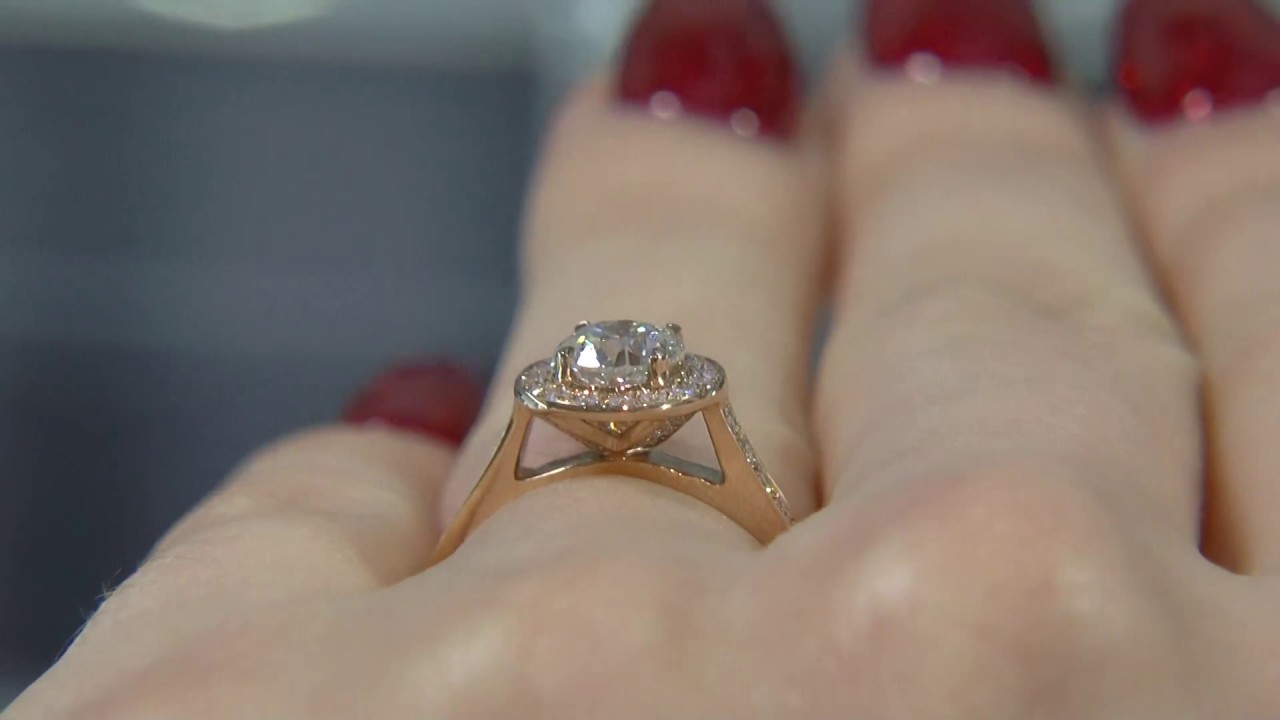 00579-HD020-18k Rose Gold Diamond Halo Engagement Ring