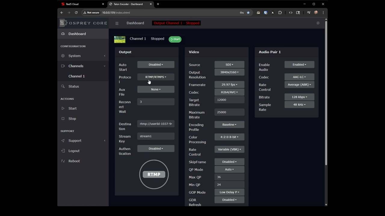Red5 Cloud: How to Set Up an RTMP Stream with Osprey Talon encoder?