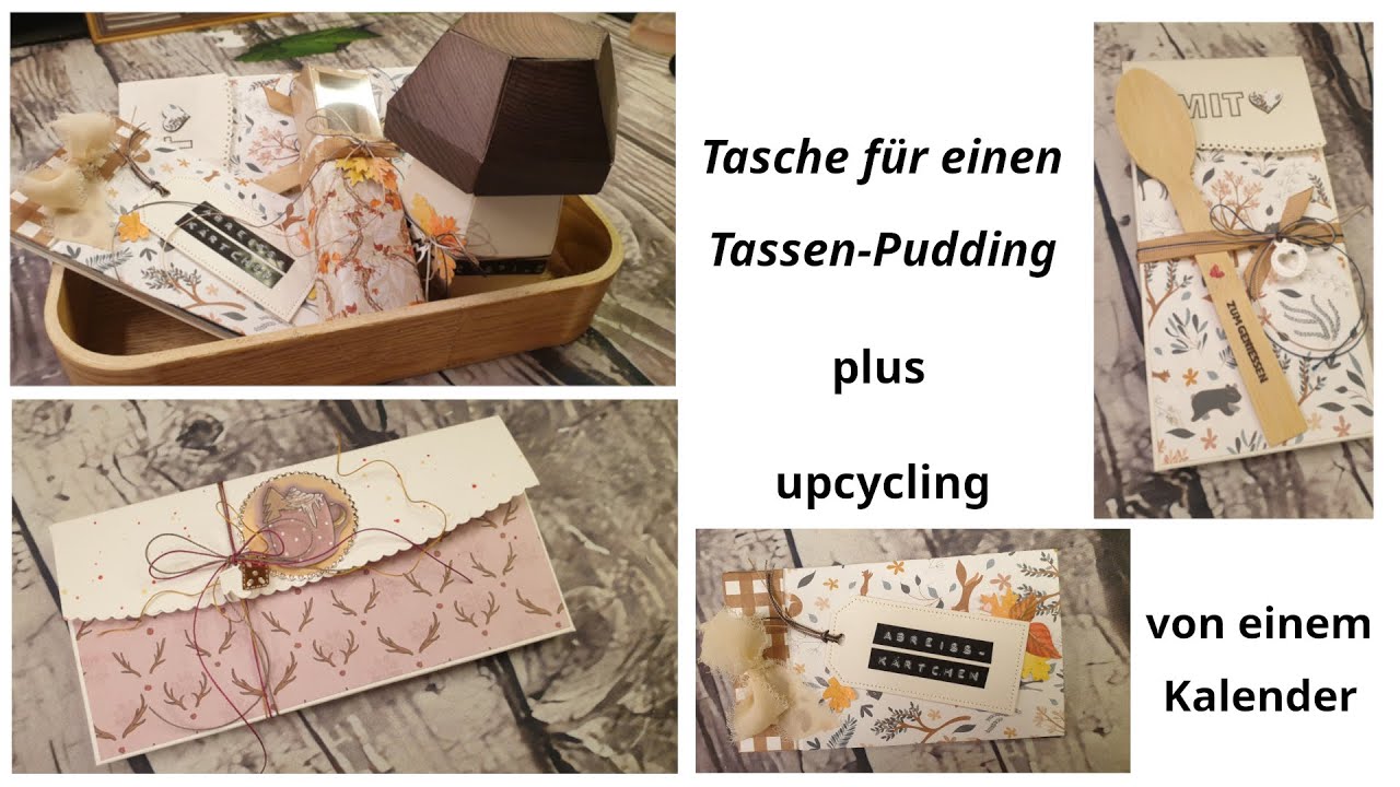 Tassen-Pudding-Verpackung und upcycling eines Kalenders