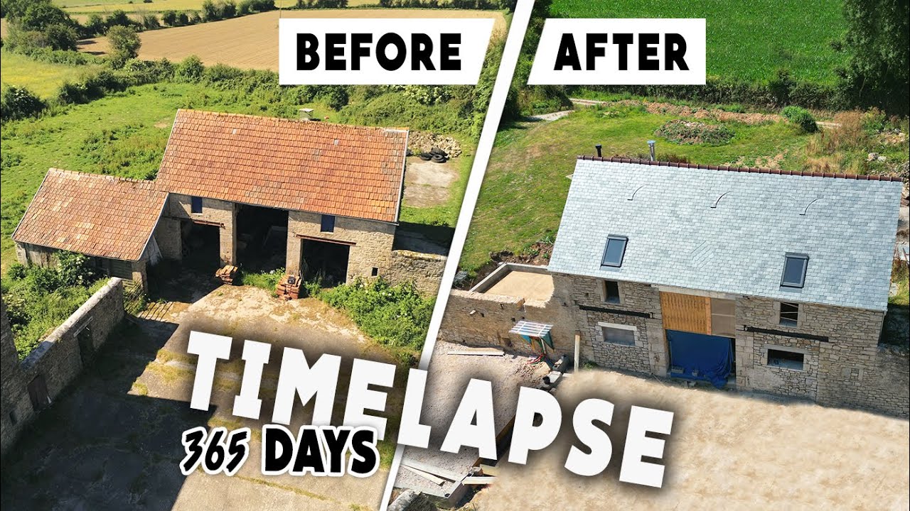 TIMELAPSE 365 jours de RÉNOVATION d'une GRANGE EN MAISON avant/après