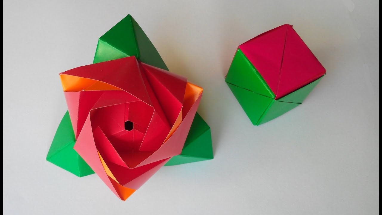 Роза трансформер из куба оригами, Rose origami cube transformer.