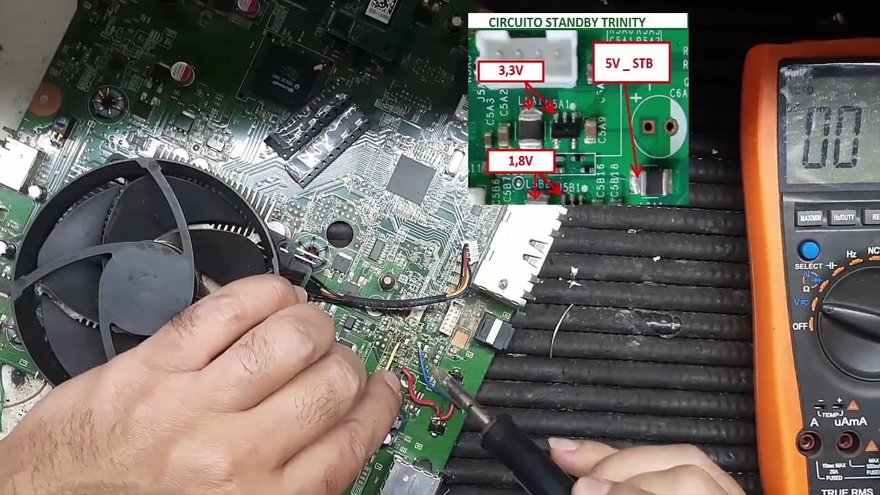 Xbox 360 troca de regulador 3.3v 1.8v do stand by placa trinity