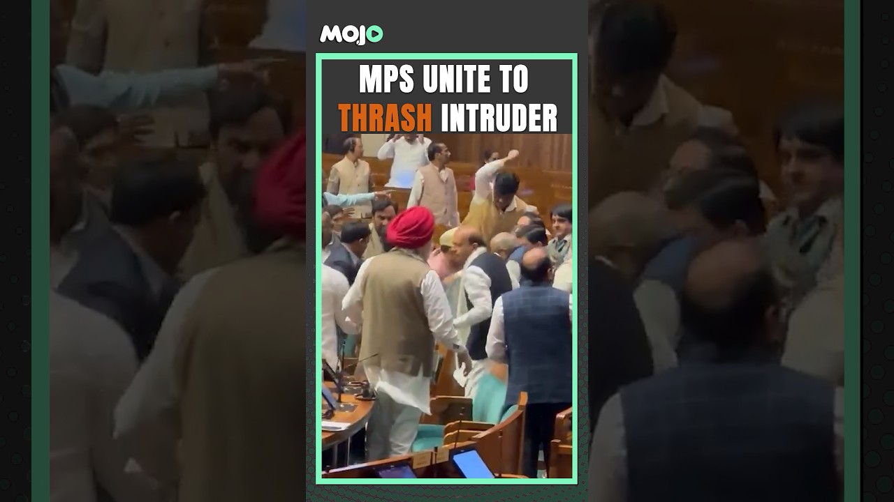 VIRAL | Lok Sabha MPs Surround Intruder With Smoke Canister, Thrash Him Together | Parliament Attack