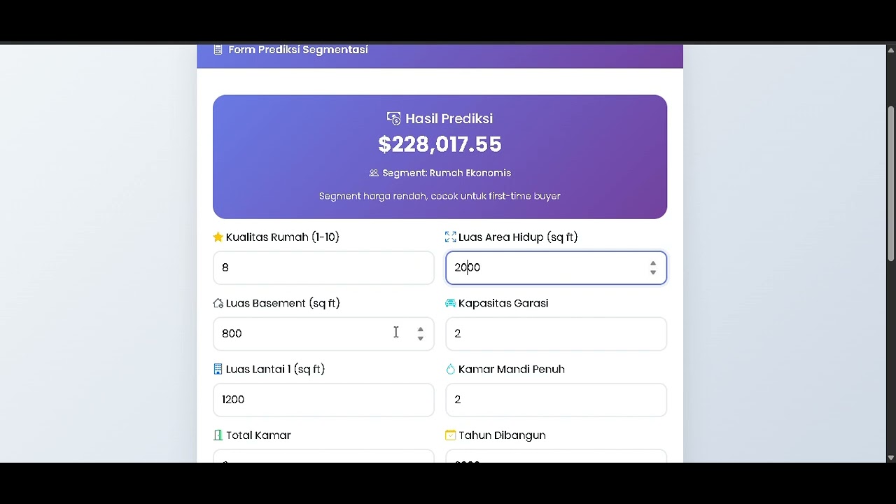 DEMO APLIKASI APLIKASI HARGA RUMAH BERBASIS ,ACHINE LEARNING