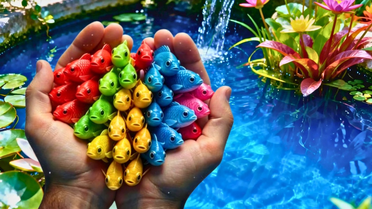 Catch beautiful aquarium fish in small pond baby turtles, nemo fish, guppy fish, baby turtle.