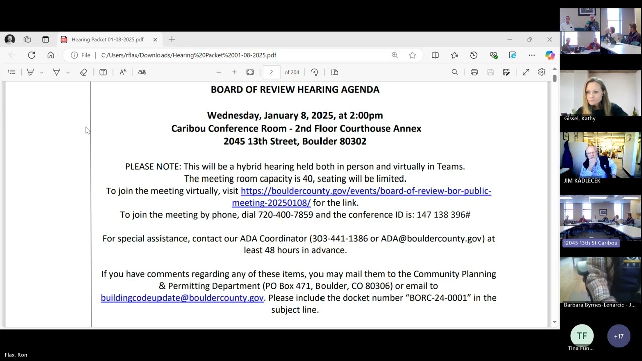 Boulder County Board of Review Public Meeting, Jan. 8, 2025