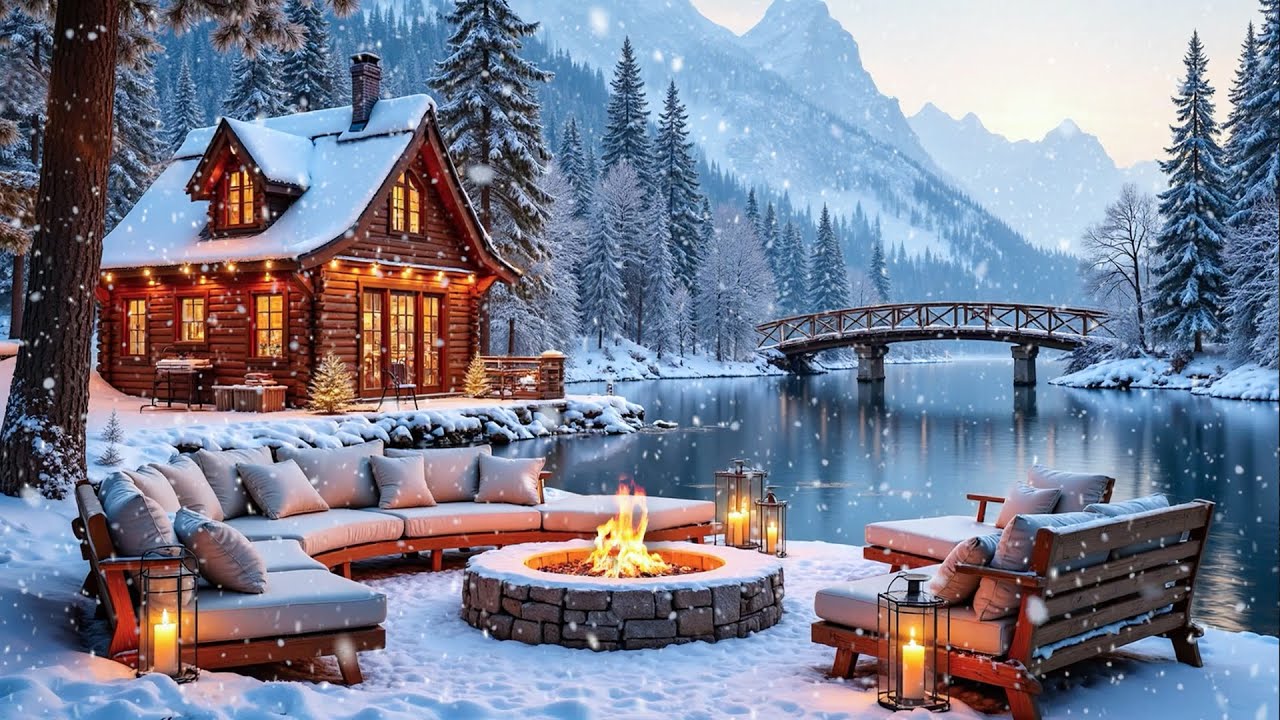 Wonderful Winter Piano ❄️ Cozy Lakeside Cabin & Warm Fireplace Ambience for Work, Study & Relax