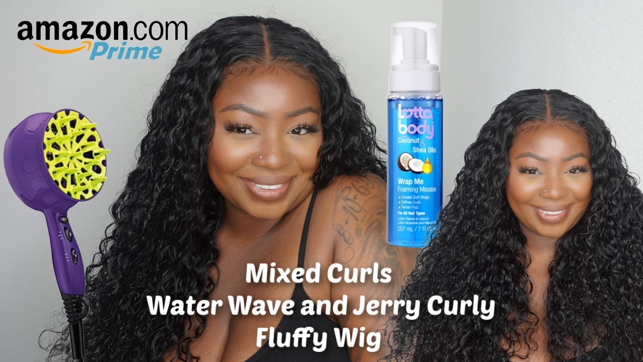 Mixed Curls Water Wave and Jerry Curly Fluffy Wig (Amazon Prime Wig Install) UNICE