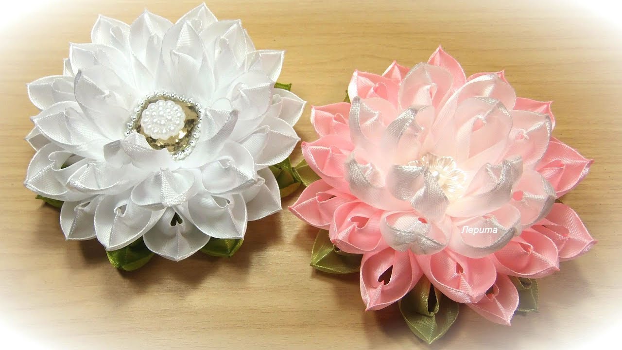 Цветы из атласных лент/ diy satin ribbon flower kanzashi