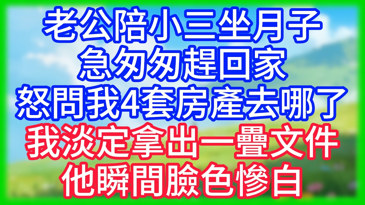 【爽文】老公陪小三坐月子急匆匆趕回家，怒問我4套房產去哪了，我淡定拿出一疊文件，他瞬間臉色慘白！