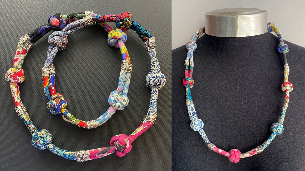 💖 Button Knot Necklace | DIY Liberty Fabric Cord Braid Button Knot Necklace | Colar com nó de botão