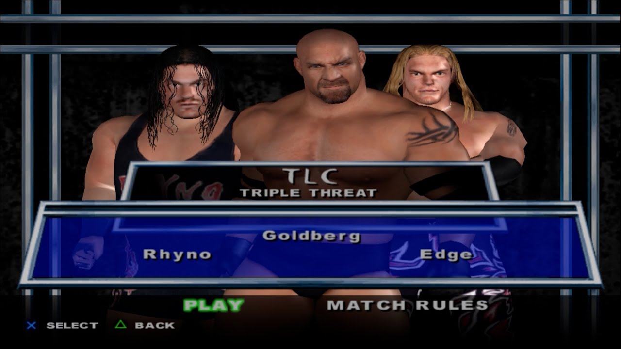 WWE SmackDown! Here Comes the Pain - Rhyno VS Goldberg VS Edge (TLC)