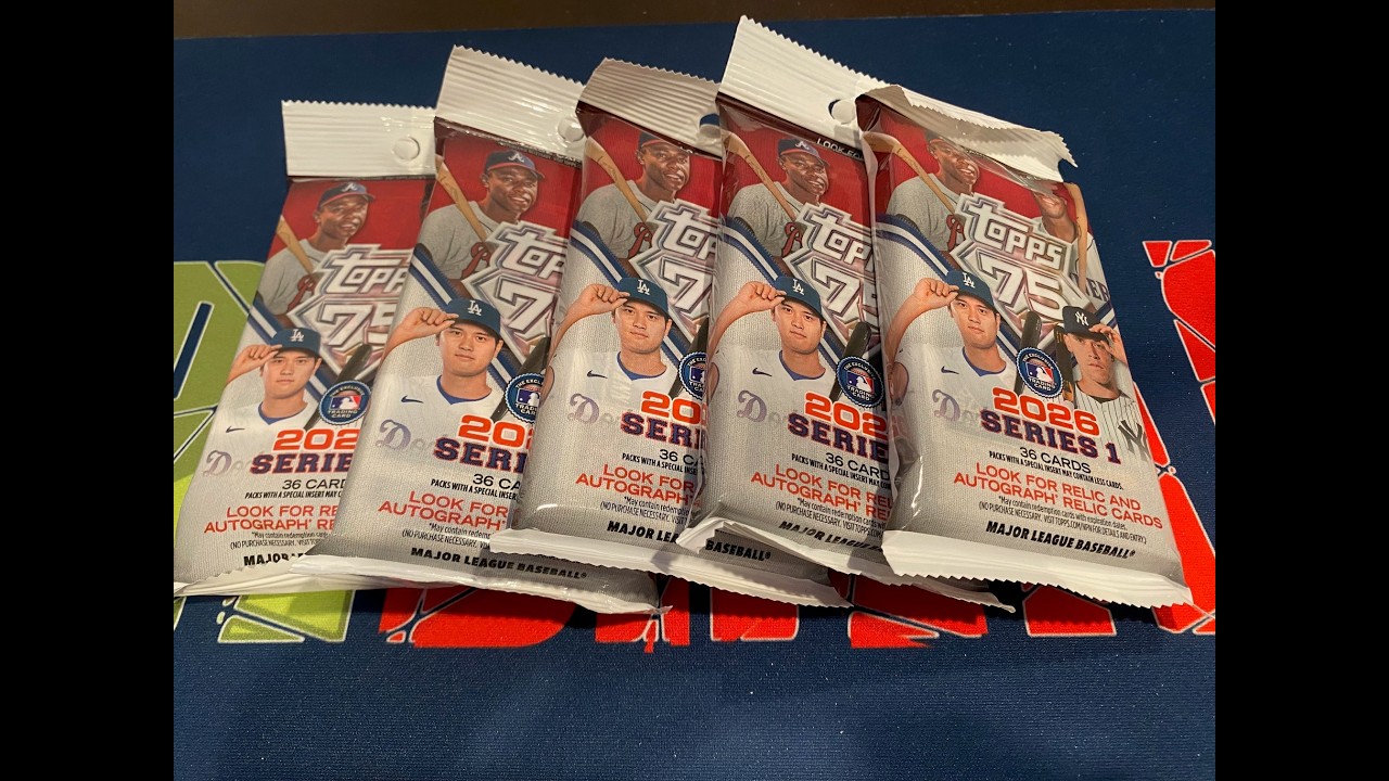 Открываю 5 выгодных наборов бейсбольных карточек Topps Series 1 2026 года! Сравниваем их!