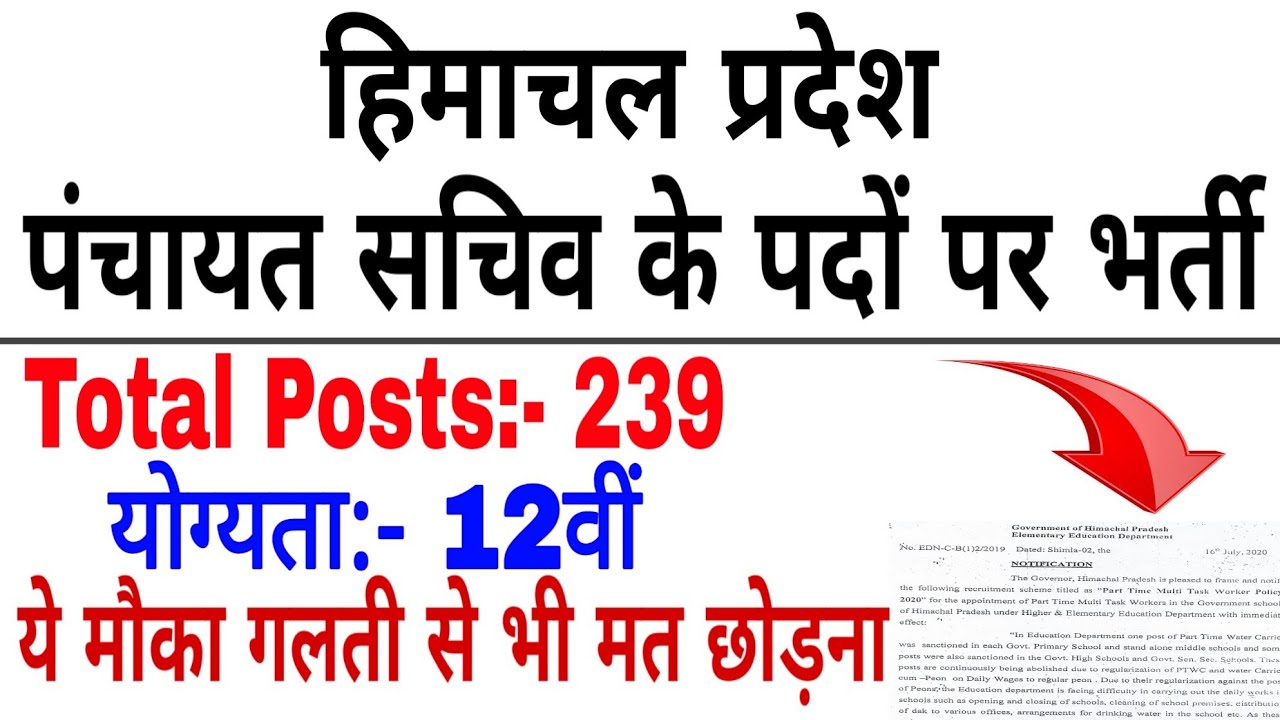 HP Panchayat Secretary Recruitment 2020-21! HP Panchayat secretary 239 Posts Recruitment 2020-21!
