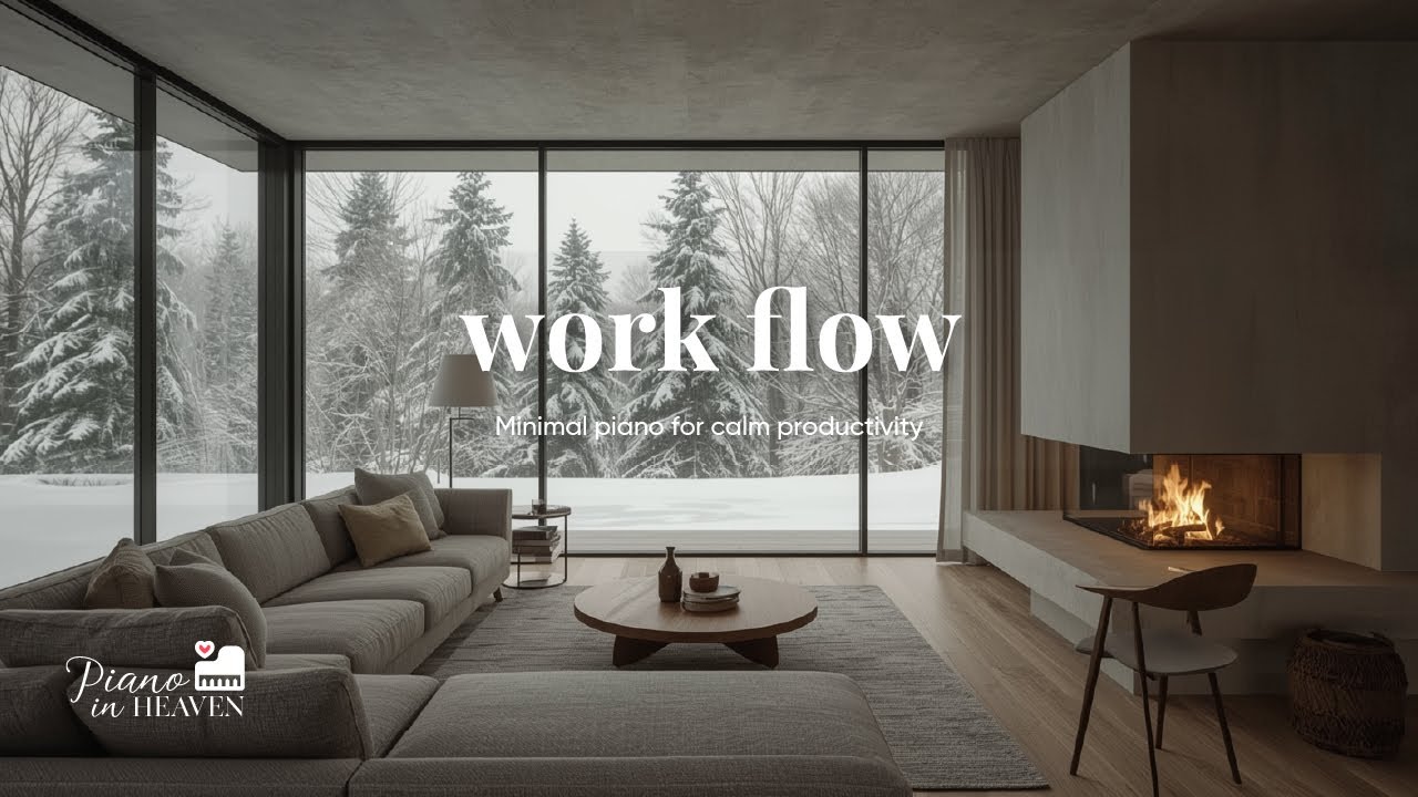 A Warm Minimalist Winter Interior with Fireplace | Calm Piano Music for Focus and Productivity