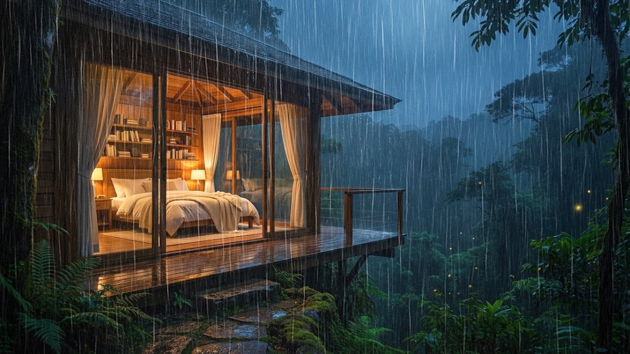 🔴 Звуки сильного дождя и грома для сна — черный экран | Идеальная гроза для отдыха, жизни