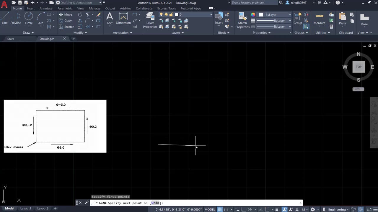 AutoCAD 2021 Tutorial: Draw a rectangle using relative coordinates