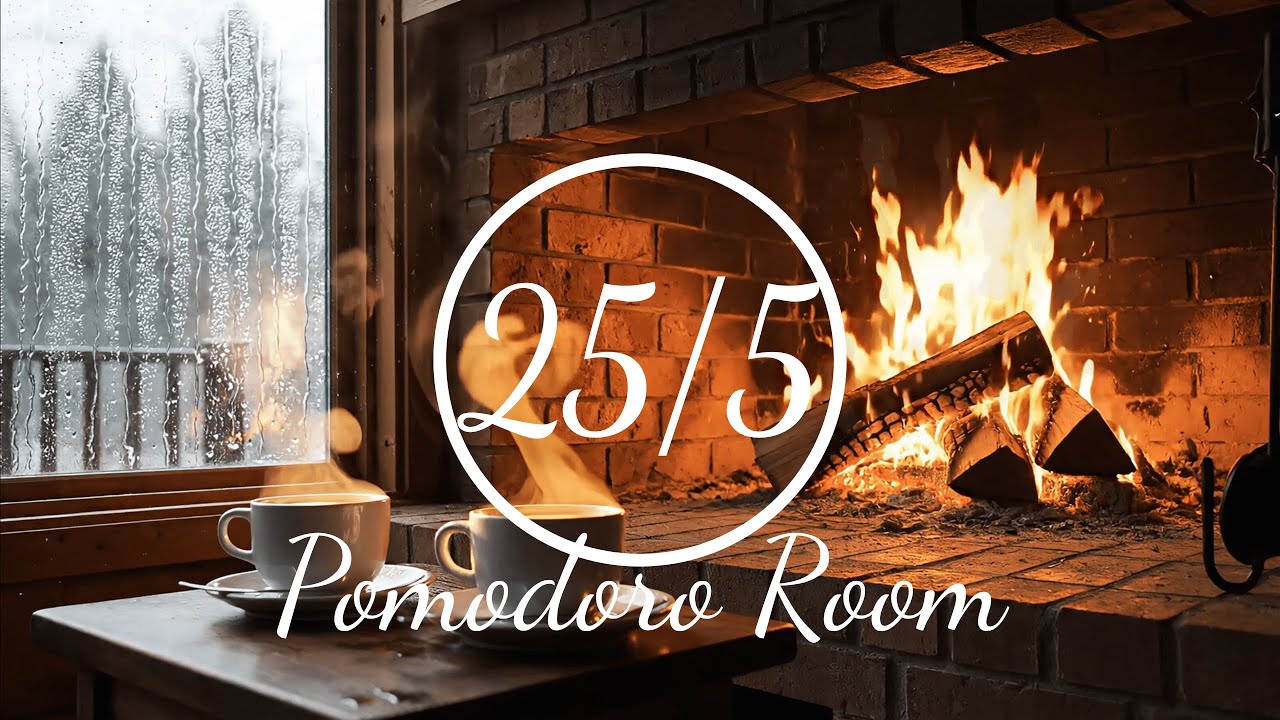 Cozy Rain & Fireplace Pomodoro | Study / Work With Me (25/5)