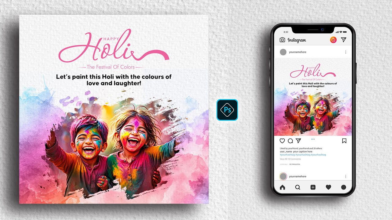 Happy Holi Social Media Banner Post Design in Photoshop Tutorial