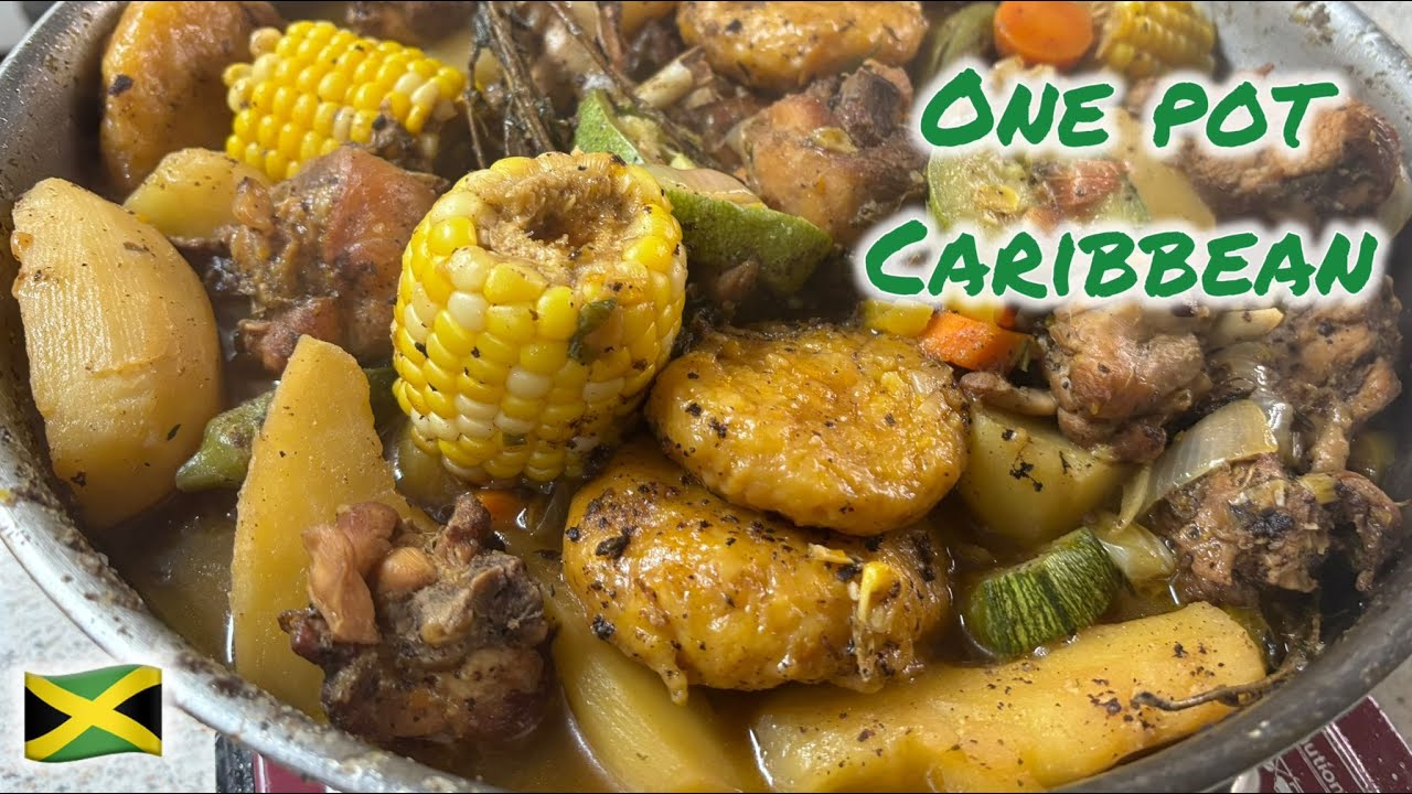 Jamaican  ONE POT Chicken & Dumpling pumpkin  corn, potato, okra, squash