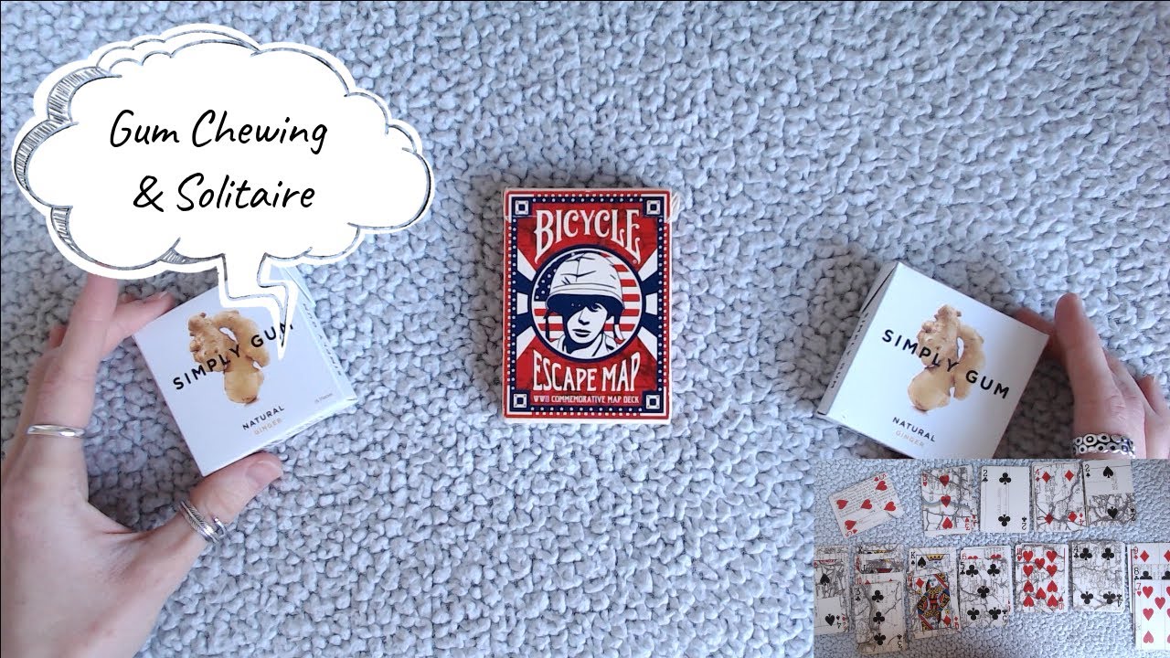 ASMR Gum Chewing and Playing Solitaire Card Game + Whispering (Do I Get Out?!)