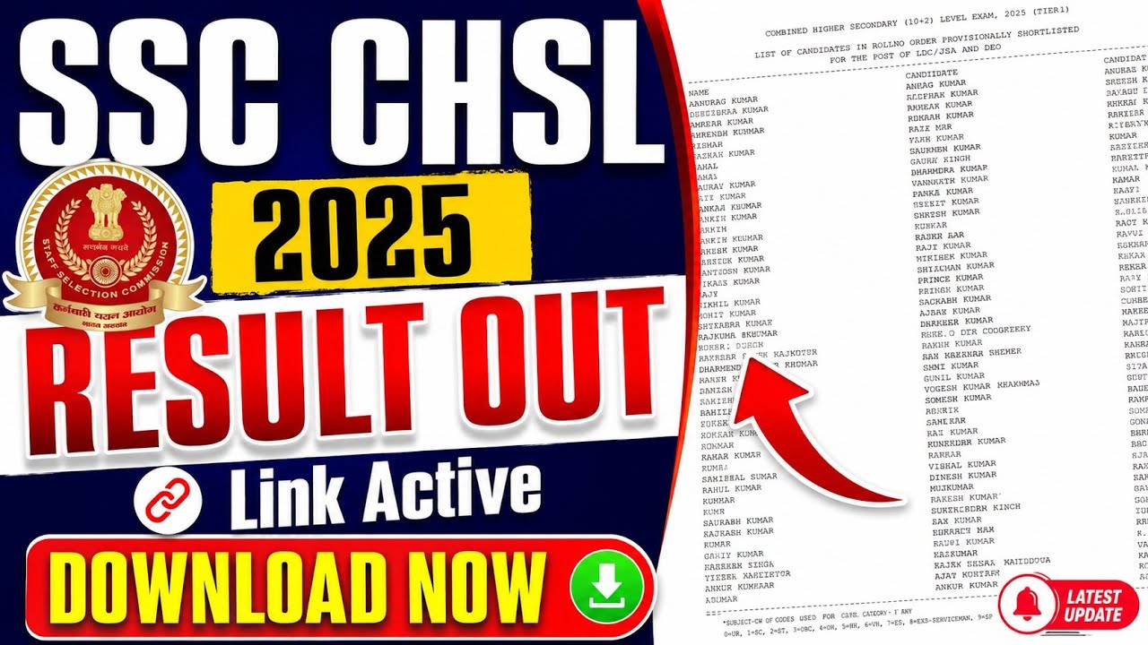 SSC CHSL Result 2026 OUT 🔴 How to Check SSC CHSL 2026 Result? SSC CHSL 2025 Result List-1 (FRTA)