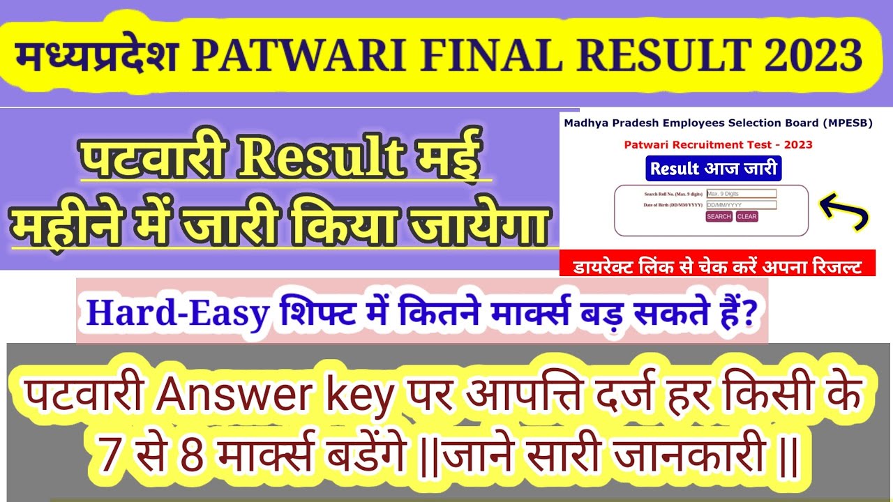 MP Patwari Result 2023 || MP Patwari Final Cut Off 2023 || Patwari Result Anounced 2023 ||