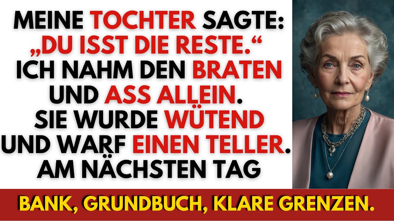 Meine Tochter sagte: „Du isst die Reste.“ Ich ging mit dem Braten hinaus.