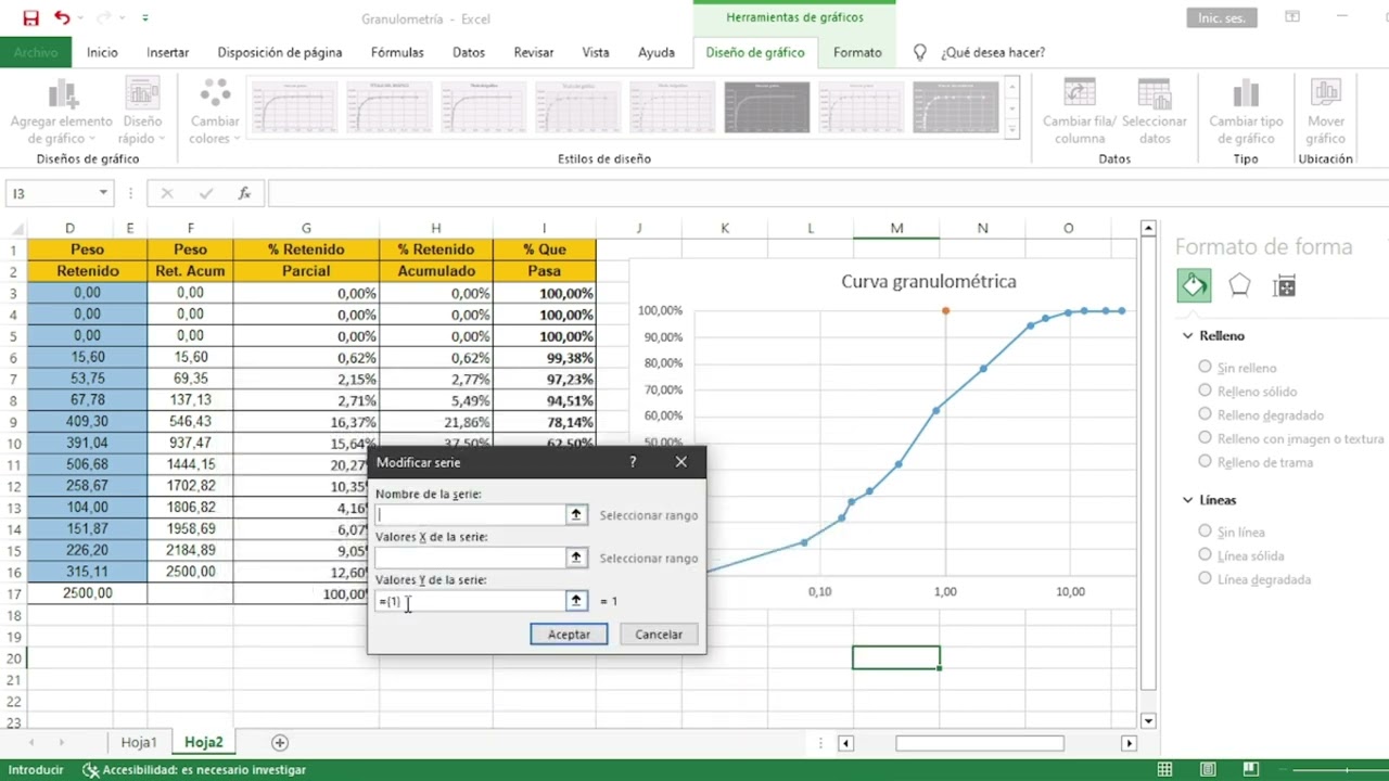 ✔Como graficar en Excel la CURVA GRANULOMETRICA. 📈Grava, arenas y finos.