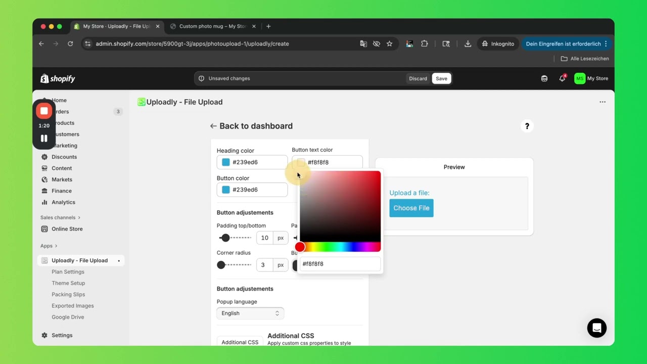 Upload button appearance & styling (Shopify - File Upload)