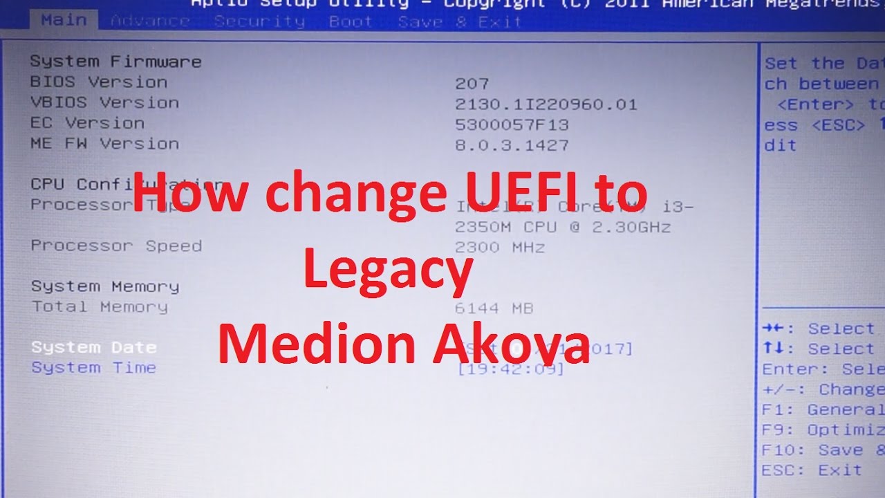 Medion akoya how to change BIOS mode from UEFI to Legacy
