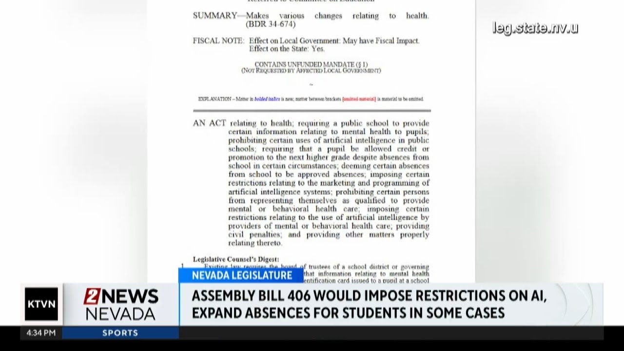 NV Legislature: AB406 deals with students' mental health and AI