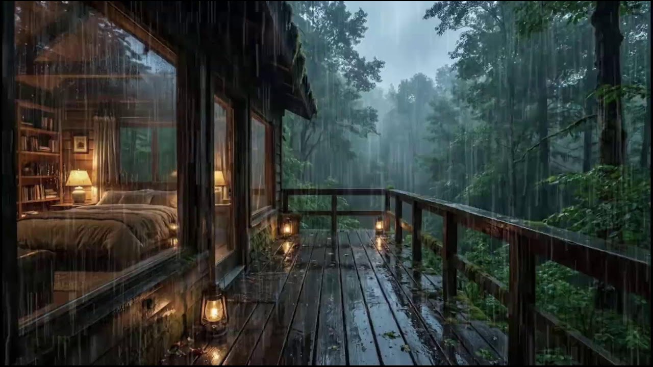 Night Rain at a Warm Forest Cabin 🌧 Gentle Rain Sounds for Deep, Restful Sleep