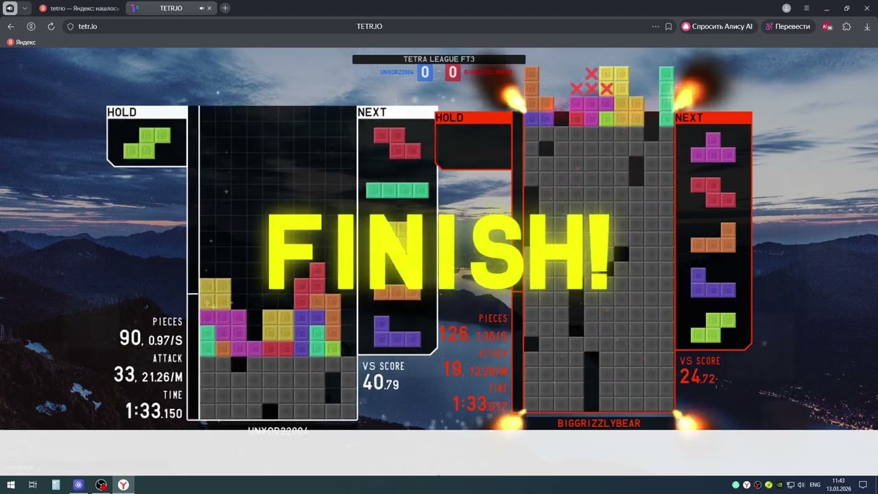 TETR.IO League: UNXOR22004 vs BIGGRIZZLYBEAR (Rank B+, 7232 TR)