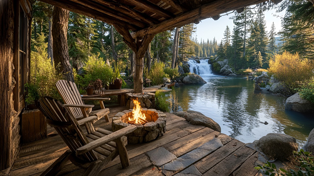 Cozy Spring Cabin by the River - Relaxing Porch, Campfire Sounds & Tranquil Nature Vibes