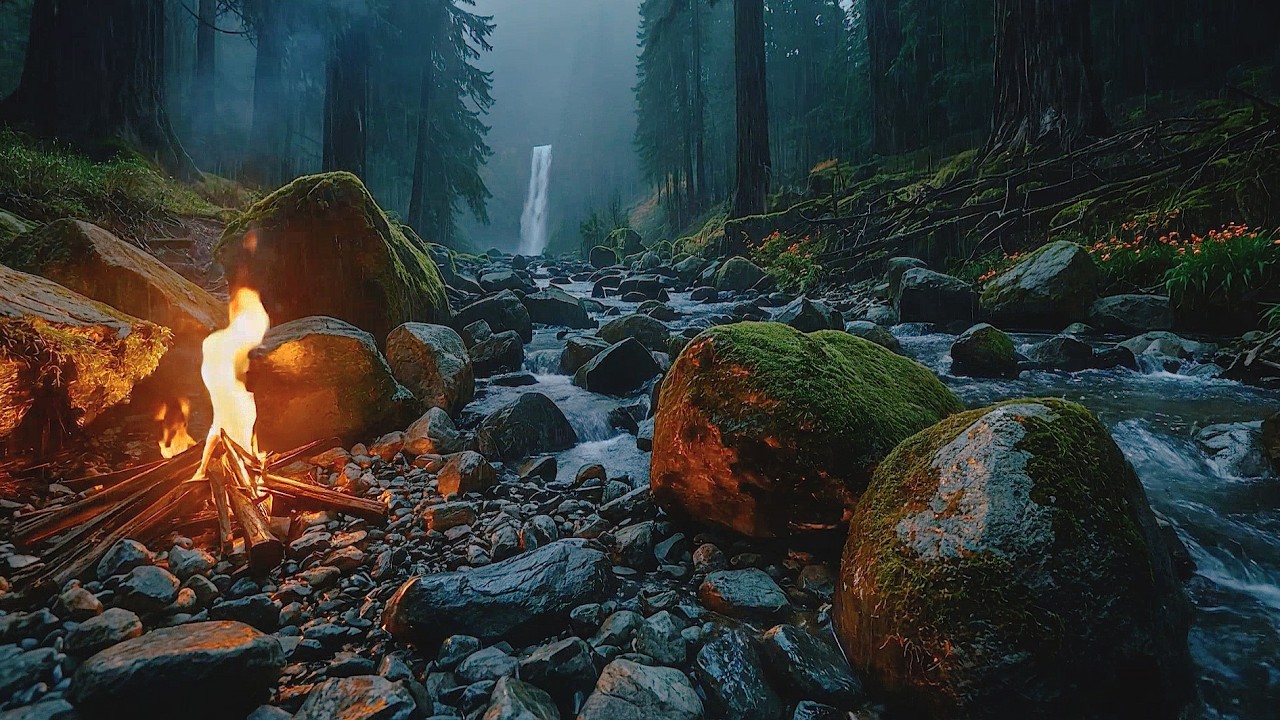 Campfire and Rain Sounds for Relaxing & Sleep | Stress Free Screensaver