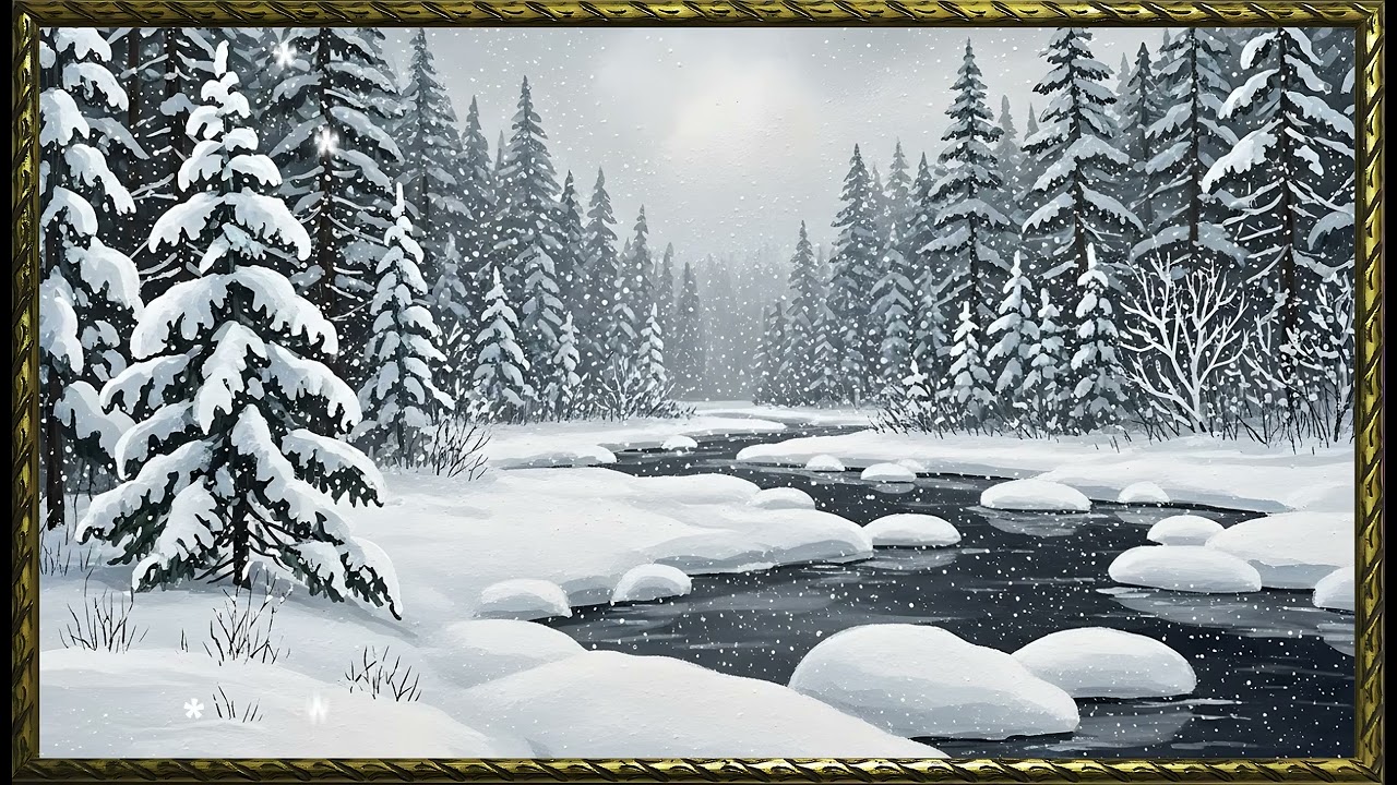 Vintage Silent Snowfield Reverie Painting  | Gold Frame TV Art | Art Screensaver for TV | Wall Art