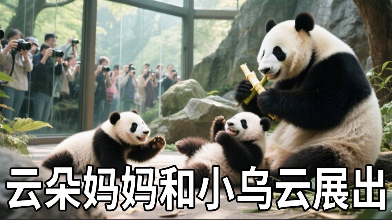 云朵妈妈带着两朵小乌云在碧峰峡展出了，俩孩子没上幼儿园，直接和妈妈读小学了【你好大熊猫】