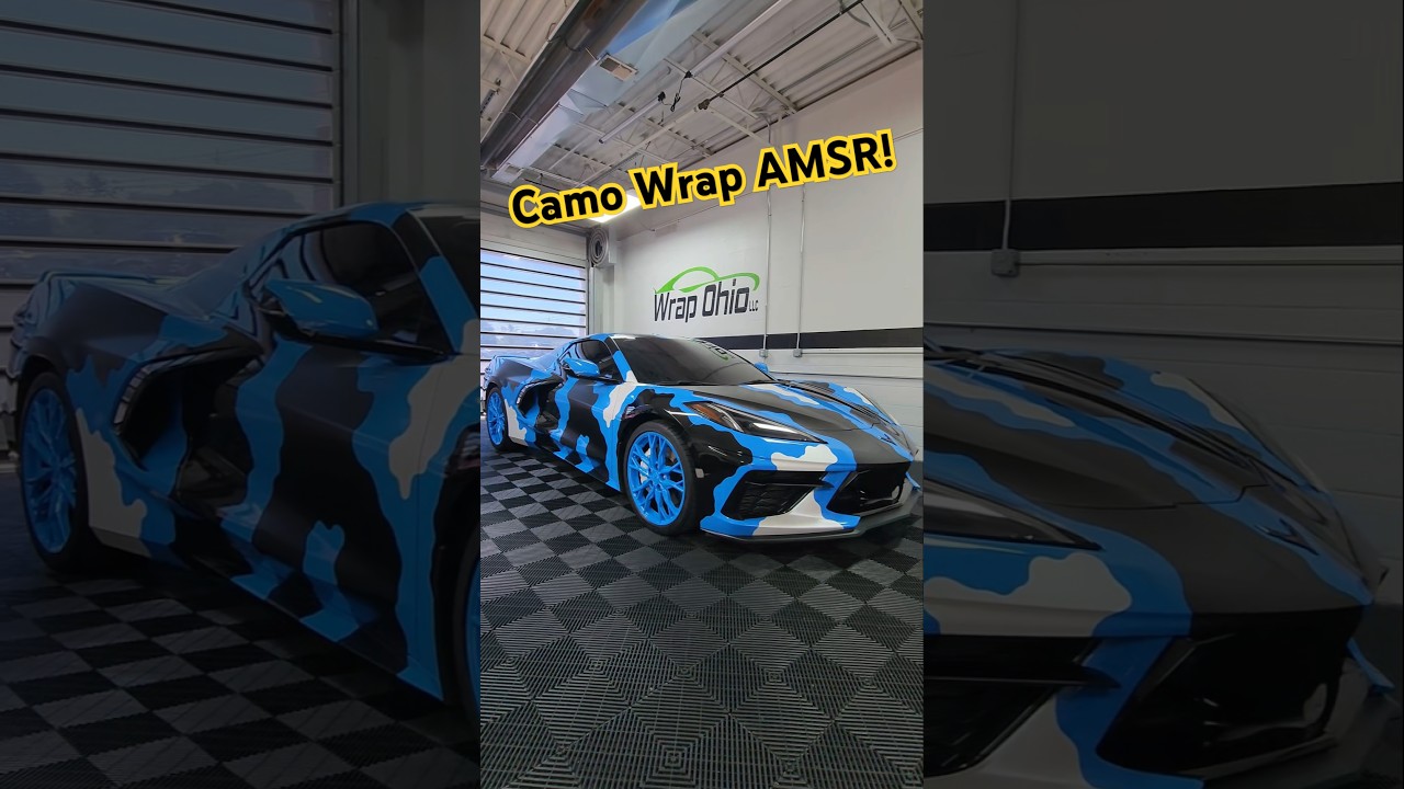 Dolph Camo inspired wrap using knifeless tape! #wrap #asmr #asmrsounds #Corvette