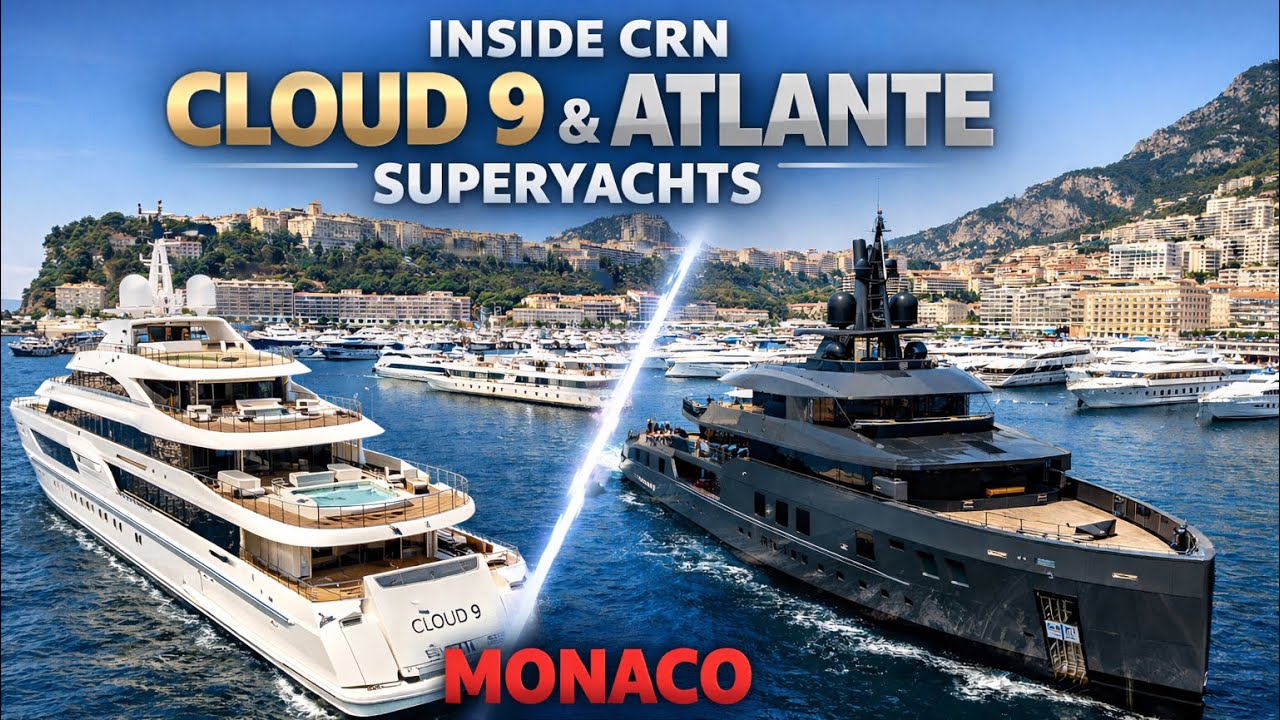 Inside CRN Cloud 9 & Atlante Superyachts | Monaco Port Hercules Drone Footage